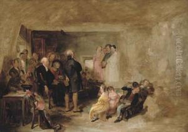 Sketch For 'catechising In A Scottish School' Oil Painting by George Harvey