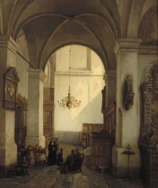 A Church Interior Oil Painting by George Harvey