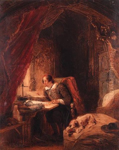 Hugo De Groot In His Study, Slot Loevensteijn Oil Painting by George Harvey