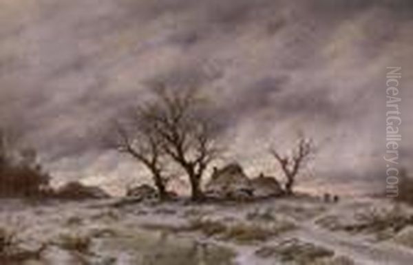 Winter Landscapein The Evening Light Oil Painting by Remigius Adriannus van Haanen