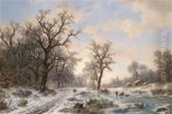 Winterlandschaft Mit Holzsammlern Oil Painting by Remigius Adriannus van Haanen