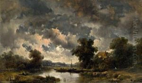 Flusslandschaft Bei Nacht Oil Painting by Remigius Adriannus van Haanen