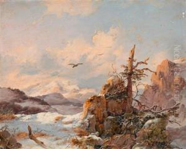 Mountain Torrent And A Parched Tree Oil Painting by Remigius Adriannus van Haanen