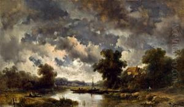 Nachtliche Flusslandschaft * Oil Painting by Remigius Adriannus van Haanen