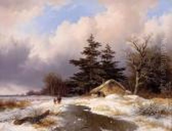 Mutter Mit Kind In Winterlandschaft Oil Painting by Remigius Adriannus van Haanen