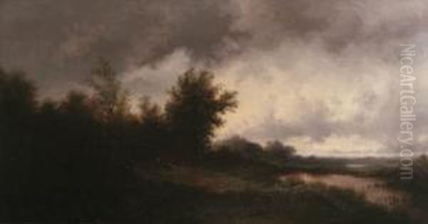 View Of A Forest Before A Storm Oil Painting by Remigius Adriannus van Haanen