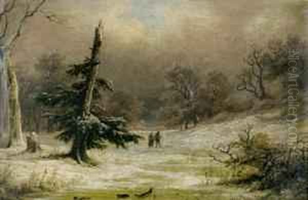 Verschneite Landschaft Mit Figuraler Staffage Oil Painting by Remigius Adriannus van Haanen