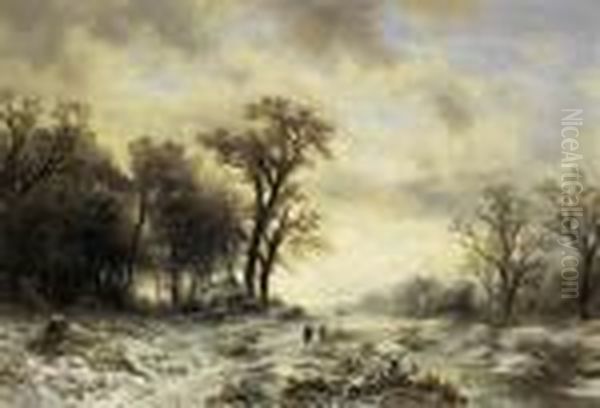 Paesaggio Invernale Con Figure Ornamentali Oil Painting by Remigius Adriannus van Haanen