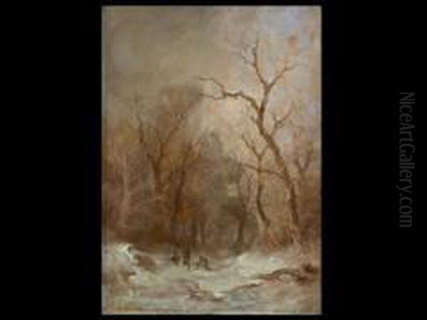 Winterlandschaft Mit Reisigsammlern Oil Painting by Remigius Adriannus van Haanen