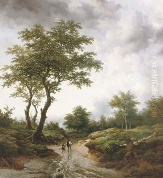 On The Way To The Village Oil Painting by Remigius Adriannus van Haanen