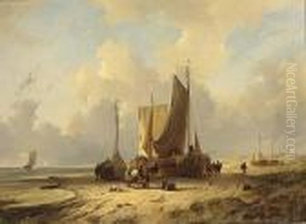 Return Of The Fishing Boats Oil Painting by Remigius Adriannus van Haanen