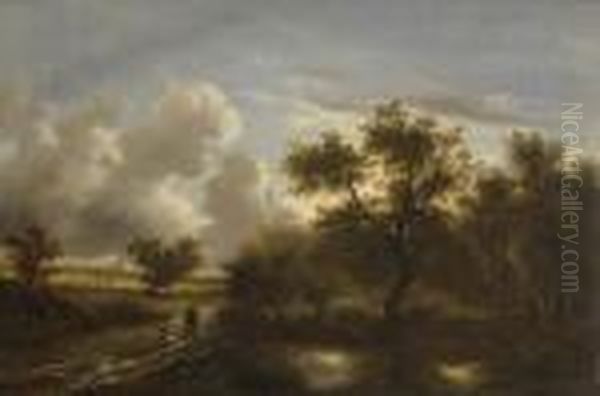 Baumlandschaft Im
 Abendlicht. Oil Painting by Remigius Adriannus van Haanen