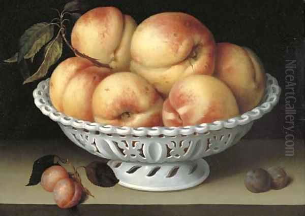 Peaches in a pierced white faience basket Oil Painting by Galizia Fede