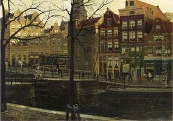 Gezicht Op De Korte Prinsengracht Bij De Haarlemmerstraat Oil Painting by Dirk Johannes Van Haaren