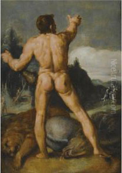 Hercules Slaying The Lion Oil Painting by Cornelis Cornelisz Van Haarlem