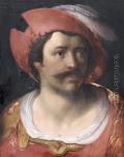 Portrait D'homme Au Chapeau De Plumes Oil Painting by Cornelis Cornelisz Van Haarlem