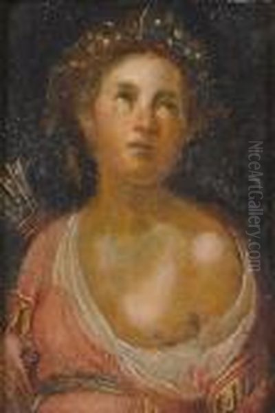 Circle Of Cornelis Van Haarlem : A 17th Century Small Portrait Of Diana Oil Painting by Cornelis Cornelisz Van Haarlem