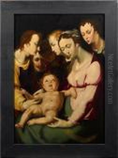 Maria Mit Dem Kind Und Der Hl. Elisabeth Oil Painting by Cornelis Cornelisz Van Haarlem