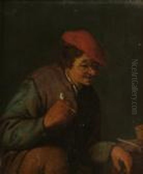 A Toper Holding A Pipe; And A Peasant Woman At A Table Oil Painting by Cornelis Cornelisz Van Haarlem