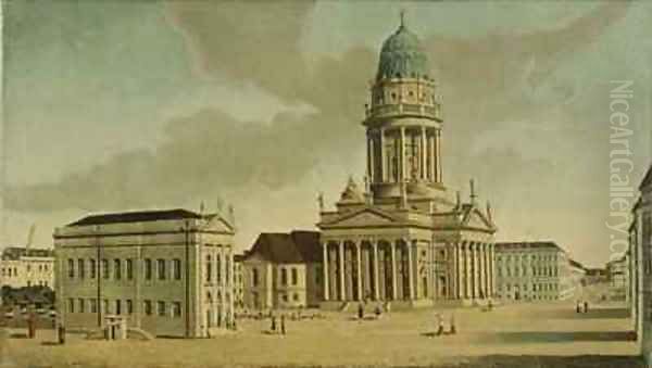 View of the Gendarmenmarkt with the French playhouse and cathedral Berlin Oil Painting by Karl Friedrich Fechhelm