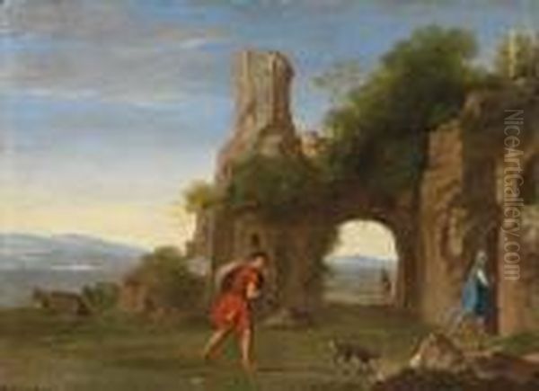 Arkadische Landschaft Mit Felskulisse Oil Painting by Jan van Haensbergen