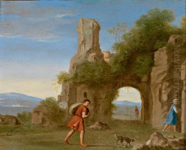 Paesaggio Arcadico Con Uno Sfondo Di Rocce E Figure In Primo Piano Oil Painting by Jan van Haensbergen