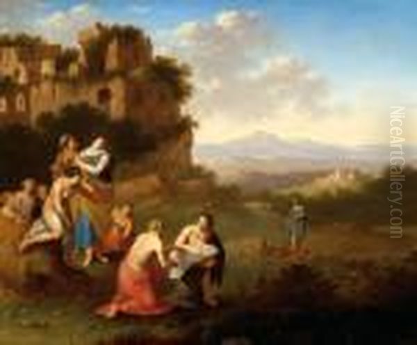 Moses Found By The Daughter Of The Pharaoh Oil Painting by Jan van Haensbergen