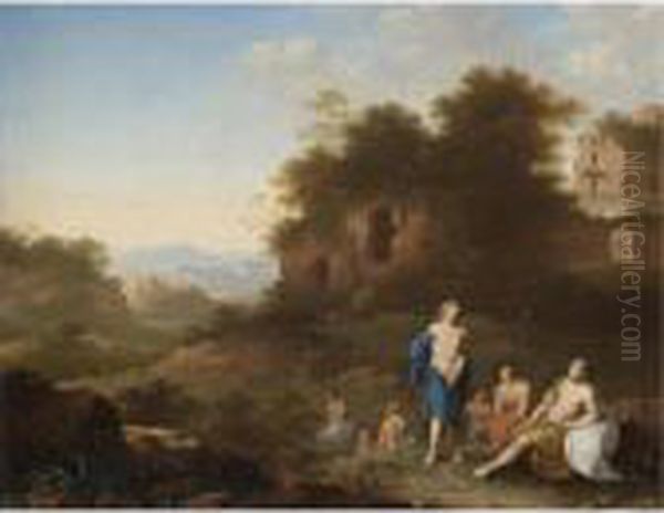 Diana And Her Nymphs Resting In An Italianate Landscape Oil Painting by Jan van Haensbergen