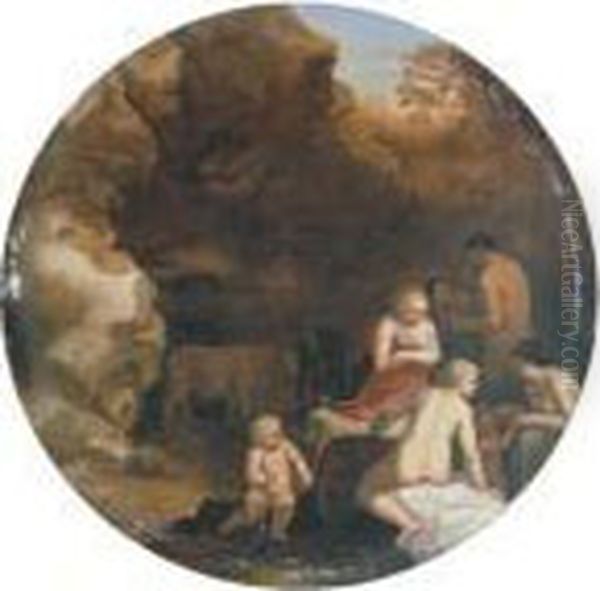 Nymphs And Satyrs In A Grotto Oil Painting by Jan van Haensbergen