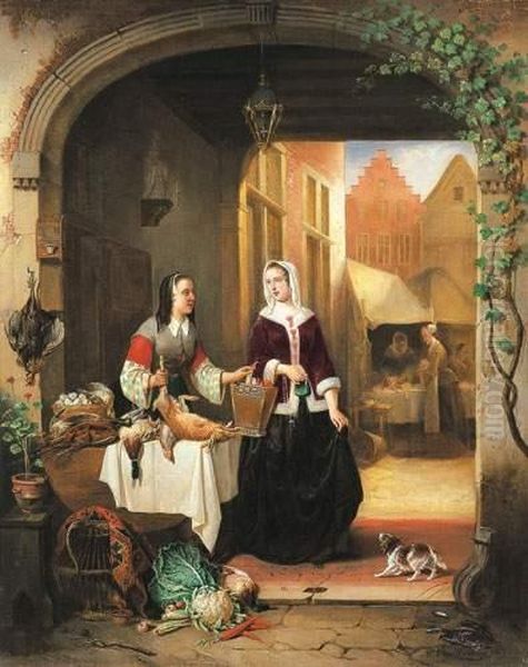 Markttafereel (1869) Oil Painting by Alexis van Hamme