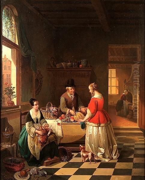 Figures In A Pantry Oil Painting by Alexis van Hamme