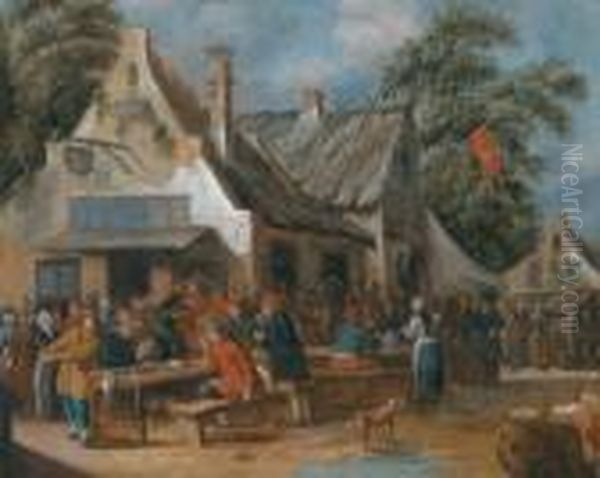 Contadini In Festa Davanti A Un'osteria Oil Painting by Maarten Van Heemskerck