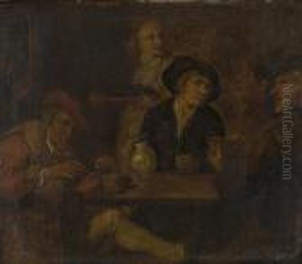 Tavern Scene With Figures Drinking And Smoking Oil Painting by Maarten Van Heemskerck