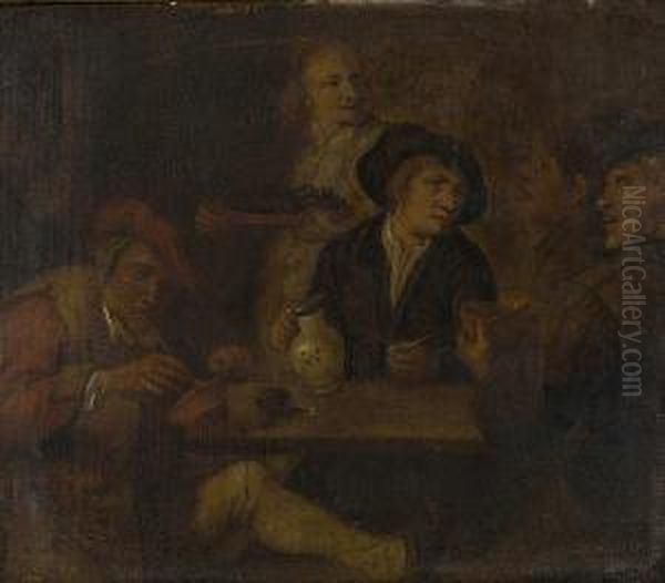 Tavern Scene With Figures Drinking And Smoking Oil Painting by Maarten Van Heemskerck