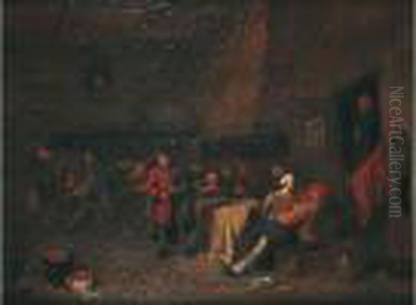 Scene D'interieur De Taverne Avec Un Joueur De Cornemuse Oil Painting by Maarten Van Heemskerck