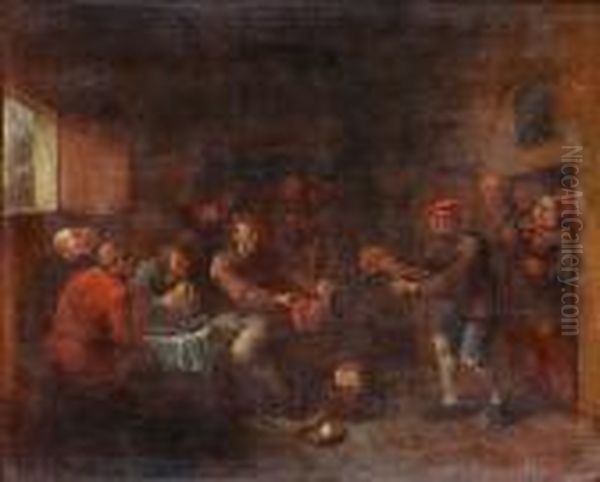 A Tavern Interior Oil Painting by Maarten Van Heemskerck