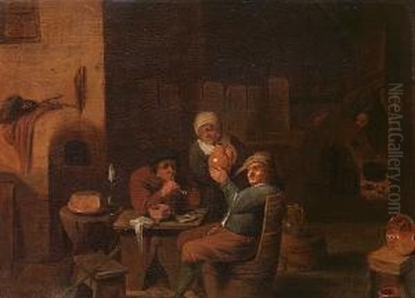 Peasants In A Cottage Interior Oil Painting by Maarten Van Heemskerck