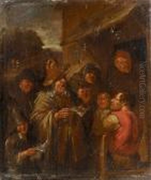 Peasants Singing Outside An Inn Oil Painting by Maarten Van Heemskerck