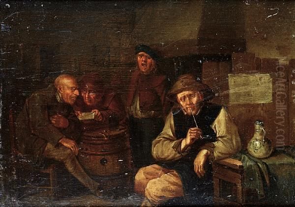 Topers In A Tavern Interior Oil Painting by Egbert Ii Van Heemskerck