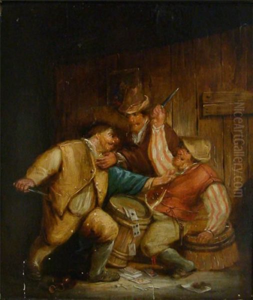 Wutende Kartenspieler In Einer Schenke Oil Painting by Egbert Ii Van Heemskerck