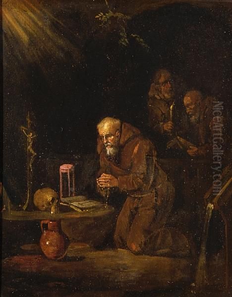 Monks Praying Oil Painting by Egbert Ii Van Heemskerck