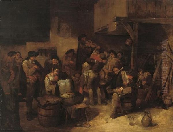 Boors In A Tavern Oil Painting by Egbert Ii Van Heemskerck