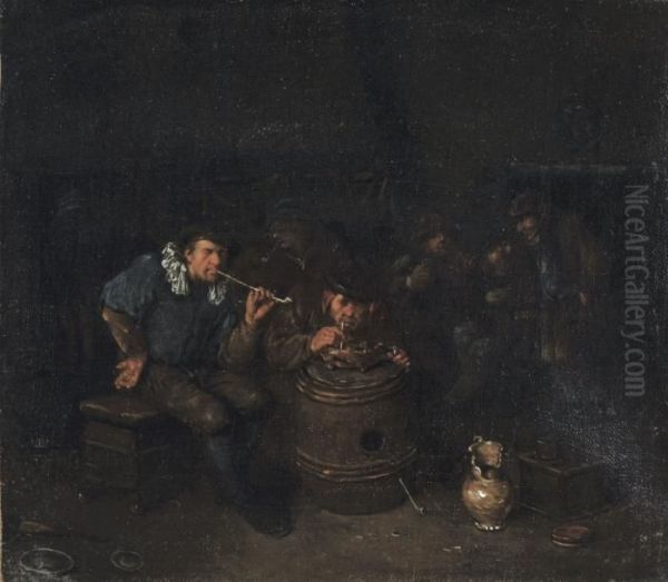 Kroegtafereel Met Rokers Oil Painting by Egbert Ii Van Heemskerck