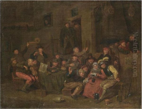 A Tavern Interior With Peasants Merrymaking Oil Painting by Egbert Ii Van Heemskerck