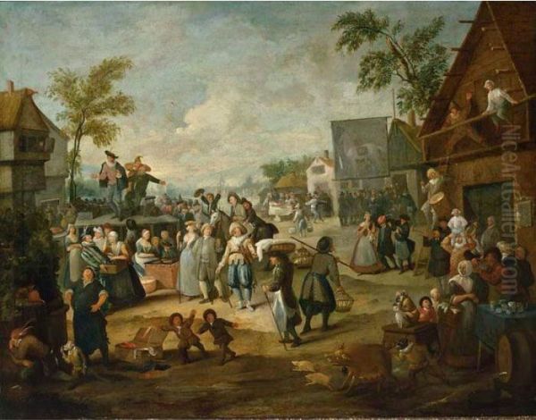 A Fair With A Quack Pulling Teeth In A Village Oil Painting by Egbert Ii Van Heemskerck