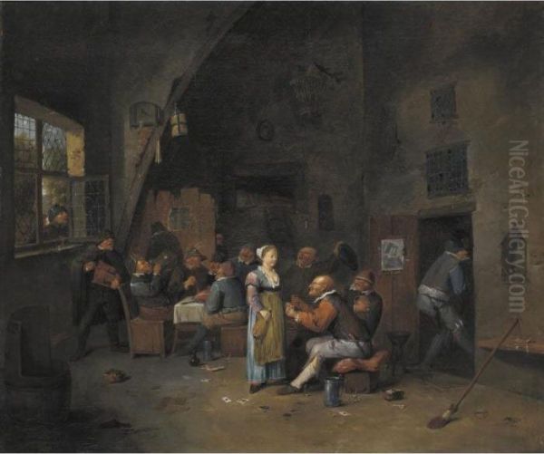 Boors Carousing And Eating In A Tavern Oil Painting by Egbert Ii Van Heemskerck