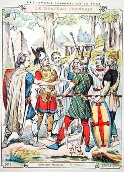 Gaulish warriors swearing an oath from a protective sleeve for school books Oil Painting by H. and Louis, R. Feist