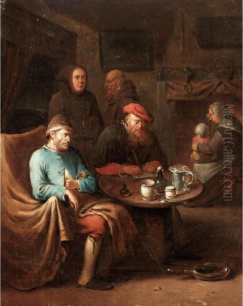 Interior With A Doctor And Monks Visiting An Invalid Oil Painting by Egbert Ii Van Heemskerck