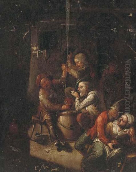 Boors Smoking And Drinking In A Tavern Oil Painting by Egbert Ii Van Heemskerck