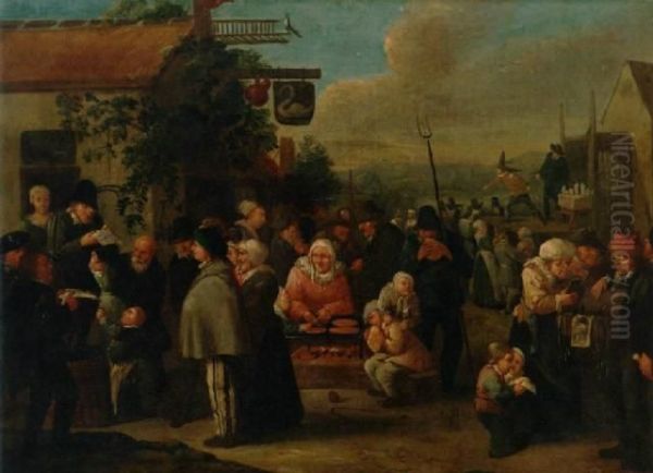 A Village Fair Oil Painting by Egbert Ii Van Heemskerck